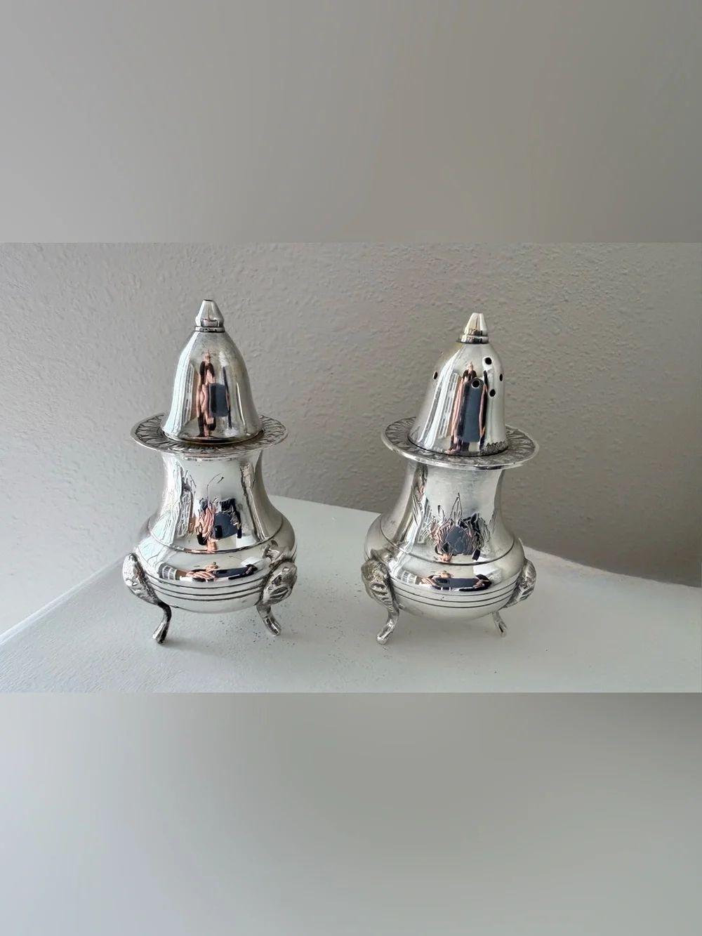 International Silver Co Salt and Pepper Shakers  Hand Made Silverplated India